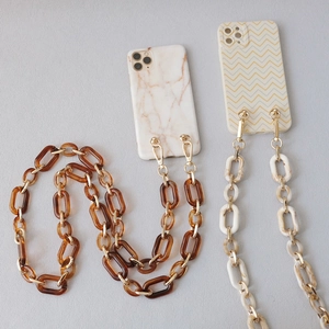 Fashionable acrylic thick chain phone strap with marble pattern case for modern style