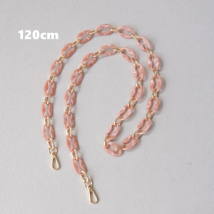 Detail view of 120cm pink marble acrylic and gold metal chain strap with lobster clasps