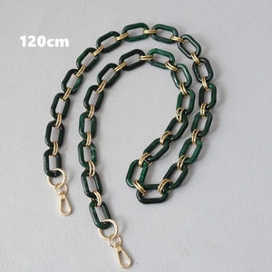 Detail view of 120cm dark green marble resin chain with gold metal links and lobster clasps