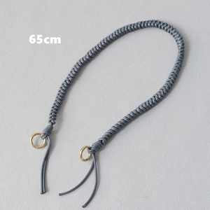 Detailed 65cm grey braided wax rope bag strap with golden metal rings and spiral weave