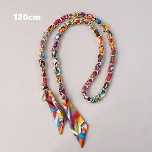 120cm colorful geometric silk scarf woven into golden metal chain bag strap