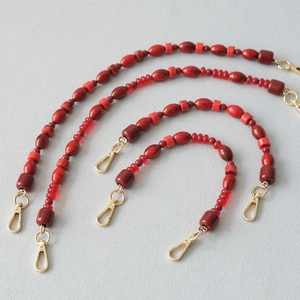 Stylish Red Acrylic Beaded Bag Strap Replacement Resin Marble Texture Bead Shoulder Chain With Gold Alloy Lobster Clasps For Women Fashion Crossbody Bag Decoration