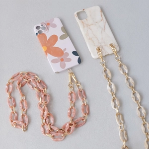 Fashionable marble and floral phone cases with thick resin crossbody chain straps