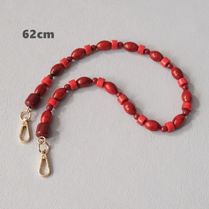 Detailed 62cm red acrylic bead chain strap with golden clasps for bags or phones
