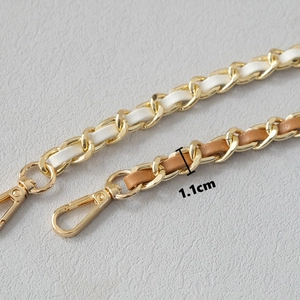 Elegant 1.1cm wide leather-interwoven metal chain straps with gold lobster clasps