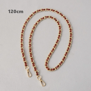 Detailed 120cm gold metal chain strap woven with deep red leather and lobster clasps