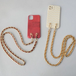Crossbody woven leather metal chain strap with stylish protective phone case set