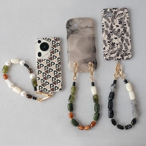 Three stylish acrylic beaded phone straps with assorted trendy fashion phone cases