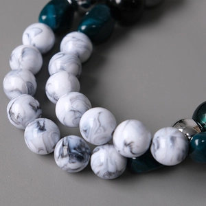 Retro acrylic beaded handle chain for bags with marble texture and silver metal beads