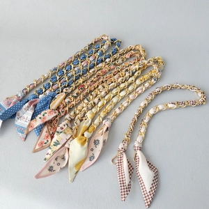 Elegant Satin Scarf Woven Metal Chain Handbag Strap Fashionable Decorative Replacement Handle For Underarm Bags Women Accessories