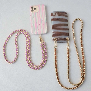 Dual-sided velvet leather and gold chain crossbody strap replacement for phone cases