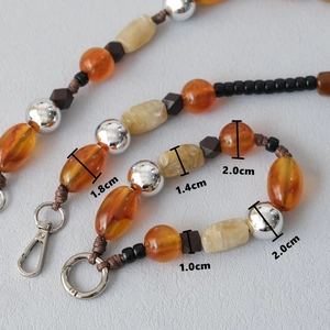 Fashionable colorful acrylic bead strap with silver metal carabiner for bags and phones