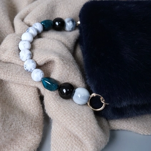 Retro acrylic beaded handbag chain with marble texture beads and golden spring ring clasp