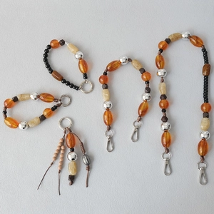 Bohemian acrylic bead chain straps with amber resin and silver metal beads for bags
