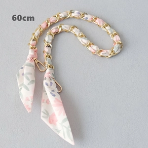 Detailed 60cm gold chain strap woven with floral silk scarf for handbags and shoulder bags