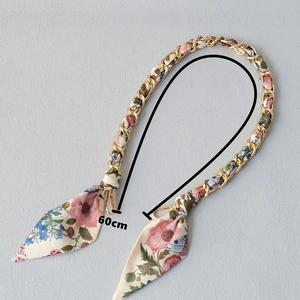 Chic 60cm gold chain strap with floral silk ribbon and lobster clasps for handbags