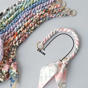 Braided silk scarf handbag strap with golden metal rings 26cm replacement handle