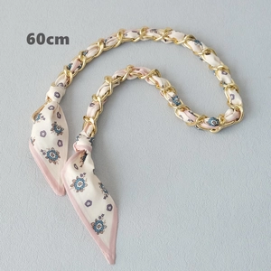 60cm silk scarf woven gold chain strap for handbags with light pink floral pattern