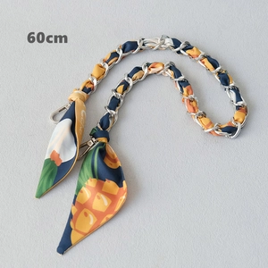 60cm silk scarf chain strap with tropical pineapple pattern and silver lobster clasps