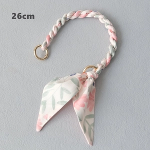 Floral silk scarf handbag chain strap with pink and green weave and bow detail