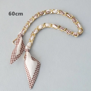 60cm stylish golden chain strap with brown houndstooth silk scarf for handbags