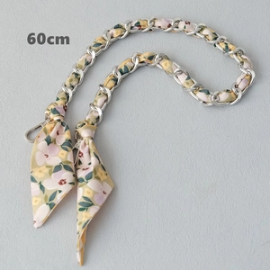 60cm silk scarf intertwined with silver chain strap for handbags and crossbody bags