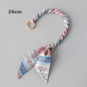 26cm pink and blue silk scarf woven handbag handle with golden metal rings and bow