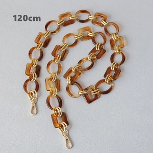 Detailed 120cm amber resin and gold metal chain strap with lobster clasps for handbags