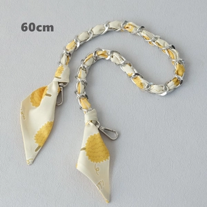 60cm silver chain strap interwoven with yellow durian print silk scarf for handbags