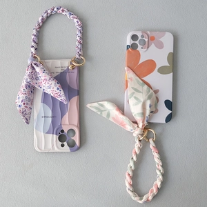 Floral and wave pattern phone cases with matching silk ribbon woven chain straps