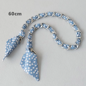 Close-up of 60cm silver chain woven with blue floral scarf for handbag strap replacement