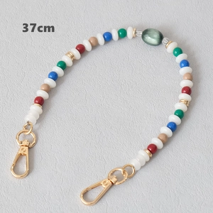 37cm colorful acrylic bead chain with green oval bead and golden lobster clasps for bags