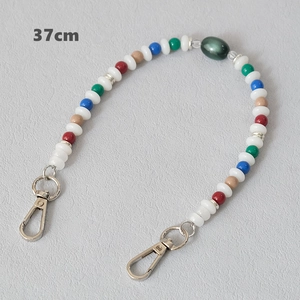 Detail of 37cm colorful acrylic bead chain with silver metal lobster clasps for bags