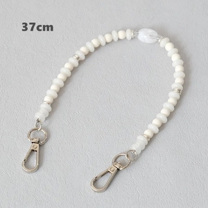 37cm cream beaded strap with silver metal spacers and lobster clasps for bags or phones
