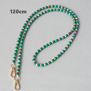 Detailed 120cm green acrylic bead chain with golden metal spring clasps for bags and phones