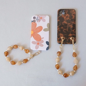 Stylish apricot acrylic waterdrop bead chain for phone cases with metal lobster clasps