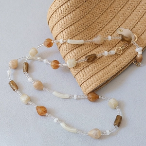 Chic amber and cream acrylic beaded strap with gold metal clasp for bags or phones