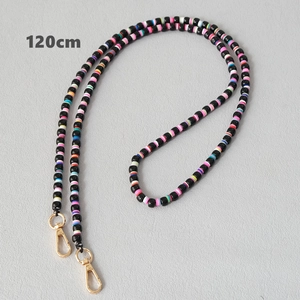Detail of 120cm colorful polymer clay bead chain with golden metal lobster clasps