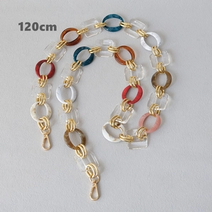 Detailed 120cm acrylic purse strap chain with red resin links and gold metal hooks