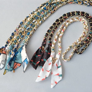 Cartoon Animal Print Silk Scarf Braided Metal Chain Bag Strap Replacement Shoulder Strap For Handbags Crossbody Bag Accessary