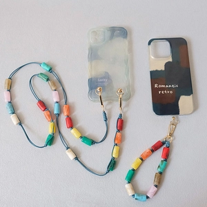 Coques de téléphone style peinture à l'huile avec lanières en perles acryliques colorées