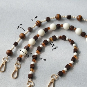 Acrylic and wooden bead crossbody strap with gold lobster clasps in 6mm to 18mm sizes