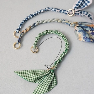Set of 26cm woven scarf bag handles with golden rings in blue, yellow and green patterns