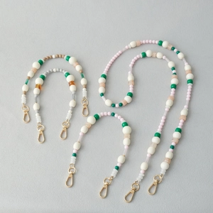Lot de 4 lanières en perles acryliques colorées avec fermoirs mousquetons dorés pour sacs