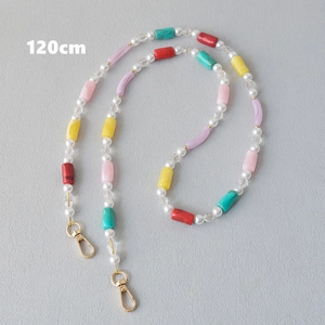 120cm colorful acrylic beaded strap with pearls and gold lobster clasps for phone or bag