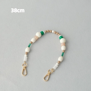 Chaîne de perles acryliques de 38cm avec fermoirs mousquetons dorés pour sacs et téléphones