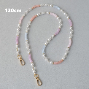 Detailed 120cm acrylic bead strap with faux pearls and colorful tubes for bags or phones
