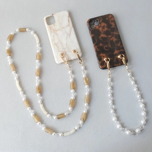 Fashion acrylic bead and pearl crossbody phone chain with marble and tortoise shell cases