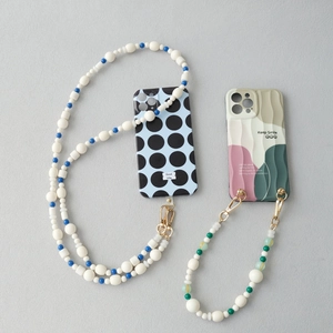 Cordons de téléphone en perles acryliques avec coques à pois et motifs à vagues