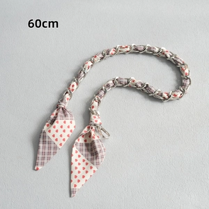 Chaîne argentée de 60cm avec ruban à motifs cœur et carreaux pour accessoires de sacs à main